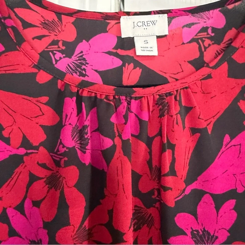 J.Crew Pink Red Floral Long Sleeve Blouse Size Small